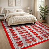 Playful Red Hearts Grid Area Rug