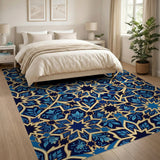 Navy Blue Persian Star and Floral Area Rug