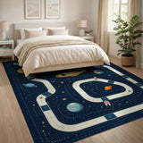 ODIKA Washable Outer Space Kids Rug - Non-Slip Space Track Play Area Rug