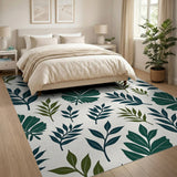 Floral Vintage Botanical Green Leaves Area Rug