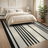 Bold Black White Striped Area Rug