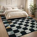 Geometric Black Teal Yellow Area Rug
