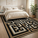 Modern Geometric Maze Tan Area Rug