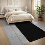 Bold Black Center Geometric Grid Area Rug