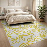 Yellow Floral Scroll Area Rug