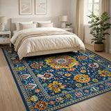 Vibrant Navy Persian Floral Area Rug