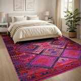 Multi-color and Patterns Vibrant Pink Geometric Tribal Area Rug