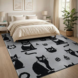 Spooky Black Cat Halloween Grey Rug