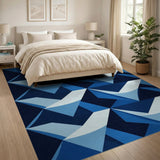 Blue and Teal Modern Blue Geometric Triangle Area Rug