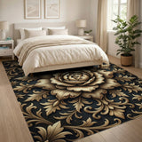 Ornate Gold Peony Damask Area Rug