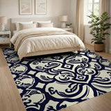 Black White Ornate Persian Motif Area Rug