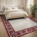 Ornate Red Lotus Floral Border Rug