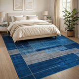 Navy Blue Grey Geometric Modern Area Rug