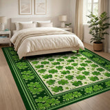 ODIKA Washable Green Shamrock Clover Area Rug, Low Pile Non-Slip St. Patrick's Day Decor