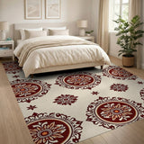 Beige Maroon Floral Medallion Persian Rug