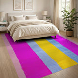 Vibrant Pink Blue Yellow Striped Area Rug