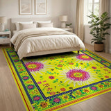 Vibrant Pink Sunflower Yellow Area Rug