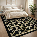 Gold Lattice Geometric Area Rug on Black