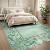 Blue and Teal Ornate Teal Floral Frame Area Rug