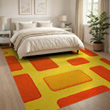 Vibrant Orange Yellow Geometric Block Rug