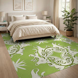 Vibrant Green Ornate Floral Damask Area Rug