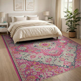 Vibrant Pink Persian Floral Area Rug