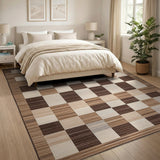 Geometric Modern Brown Tan Geometric Patchwork Area Rug