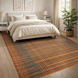 Vibrant Orange Black Geometric Woven Area Rug