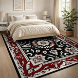 Elegant Black Floral Persian Medallion Rug
