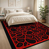Bold Red Paisley on Black Area Rug