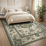 Sage Green Traditional Persian Floral Medallion Rug