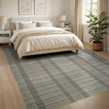 Beige Black Grid Plaid Woven Area Rug