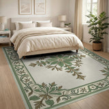 Ornate Sage Green Floral Medallion Rug