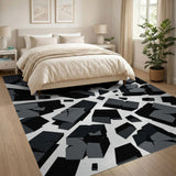 Fragmented Cubes Black White Geometric Area Rug