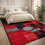 Geometric Modern Red Bold Red Black Geometric Abstract Area Rug