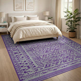 Purple Grey Geometric Border Area Rug