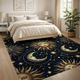 Golden Sun Moon Celestial Pattern Area Rug