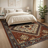 Brown Tan Traditional Persian Star Medallion Rug