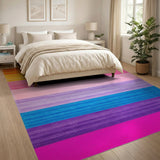 Geometric Modern Horizontal Stripe Vibrant Multi-Color Horizontal Stripe Area Rug