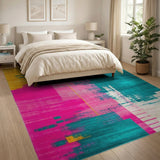 Vibrant Pink Teal Yellow Geometric Area Rug
