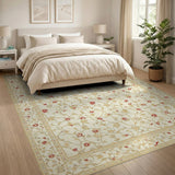 ODIKA Washable Traditional Floral Area Rug - Ivory/Red Low Pile Non-Slip