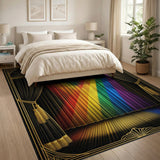 Rainbow Chevron Area Rug with Gold Accents