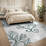 Teal Floral Vine Swirl Area Rug