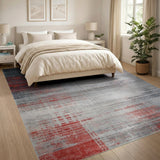 Grey Red Distressed Abstract Area Rug