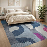 Blue and Teal Modern Blue Geometric Abstract Area Rug