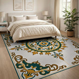Ornate Teal Gold Persian Medallion Area Rug