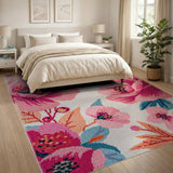 Floral Vintage Vibrant Pink Peony Floral Area Rug