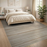 Beige Striped Woven Geometric Rug