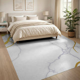 Abstract Area Gold Veined Marble Abstract Area Rug