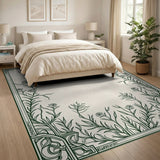 Ornate Green Birds Daisies Floral Frame Rug